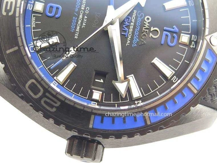 0428 Unique Planet Ocean 45mm Real Ceramic Blue BP-Maker Best Edition Black Dial On Nylon Rubber Strap A 8184